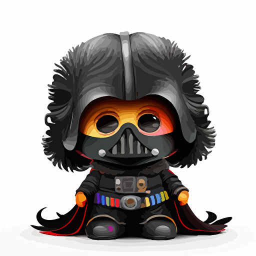 A saturated colorfull baby fur gay darth vader, goofy looking, smiling, white background, vector art , pixar style