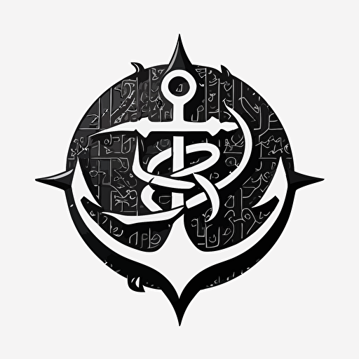 a minimalistic black and white vector logo of an anchor is an islamic style