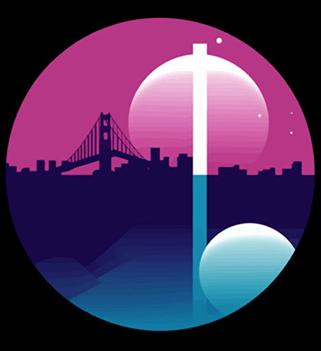 a aat is seen in the middle of a circle, in the style of dark navy and violet, simplistic vector art, collecting and modes of display, the san francisco renaissance., silhouettes in space, light magenta and teal, award winning