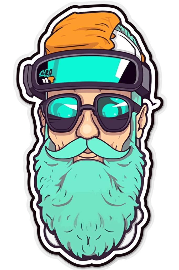 a sticker of a cartoon colored illustration of man in VR, bright pastel colors, vector art, concept art