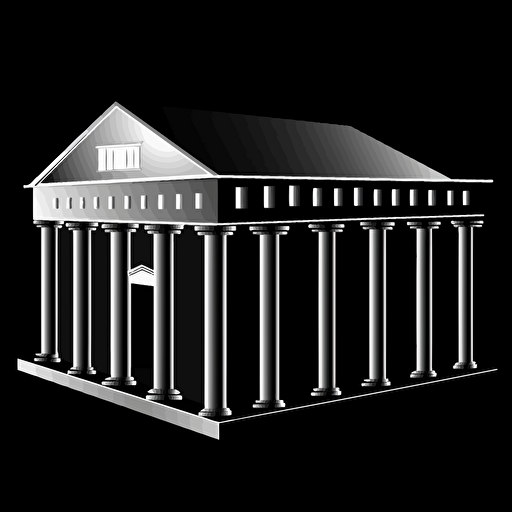 vector clip art of a bank that is white with a black background, simple, 2d,