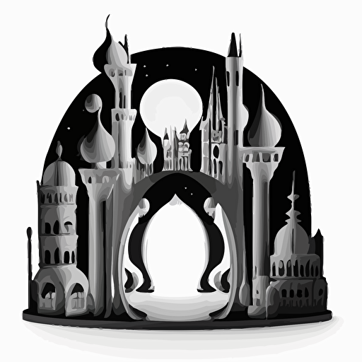 a candle arch as vector, include sightseeing attractions from warnemunde rostock, black and white