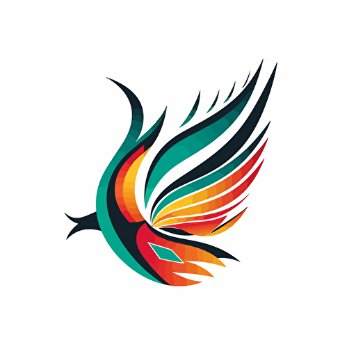 create a logo on white background of a stylized, colourful, flying bird of paradise from Papua New Guinea in flat vector art style