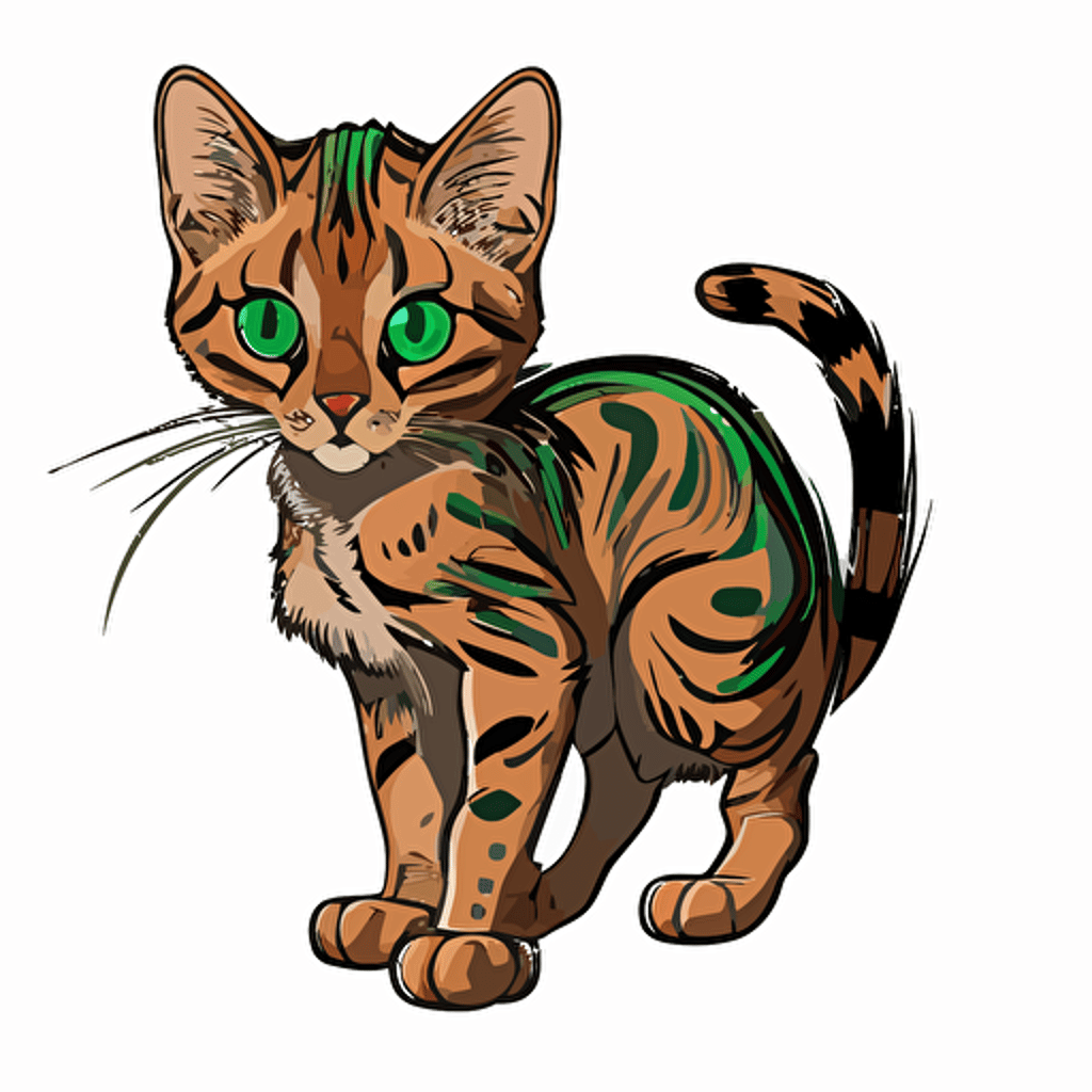 A cartoon mini bengal cat with green emerald eyes vector illustration cute meowing