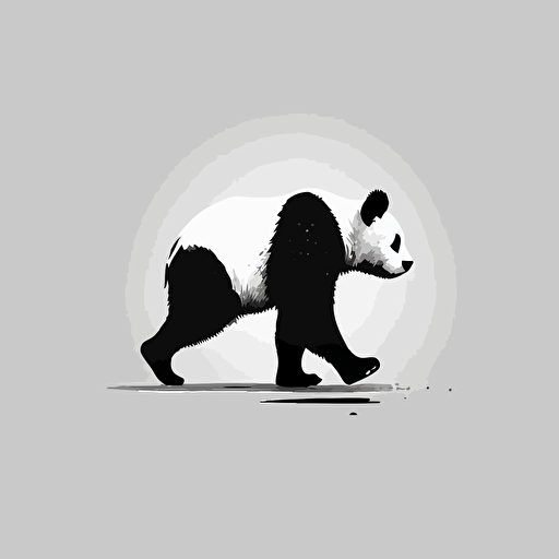 an abstract panda icon. Panda walking away. Behind angle. Black and white vector. Minimal. Simple. Clean. No detail. No texture. Abstract.