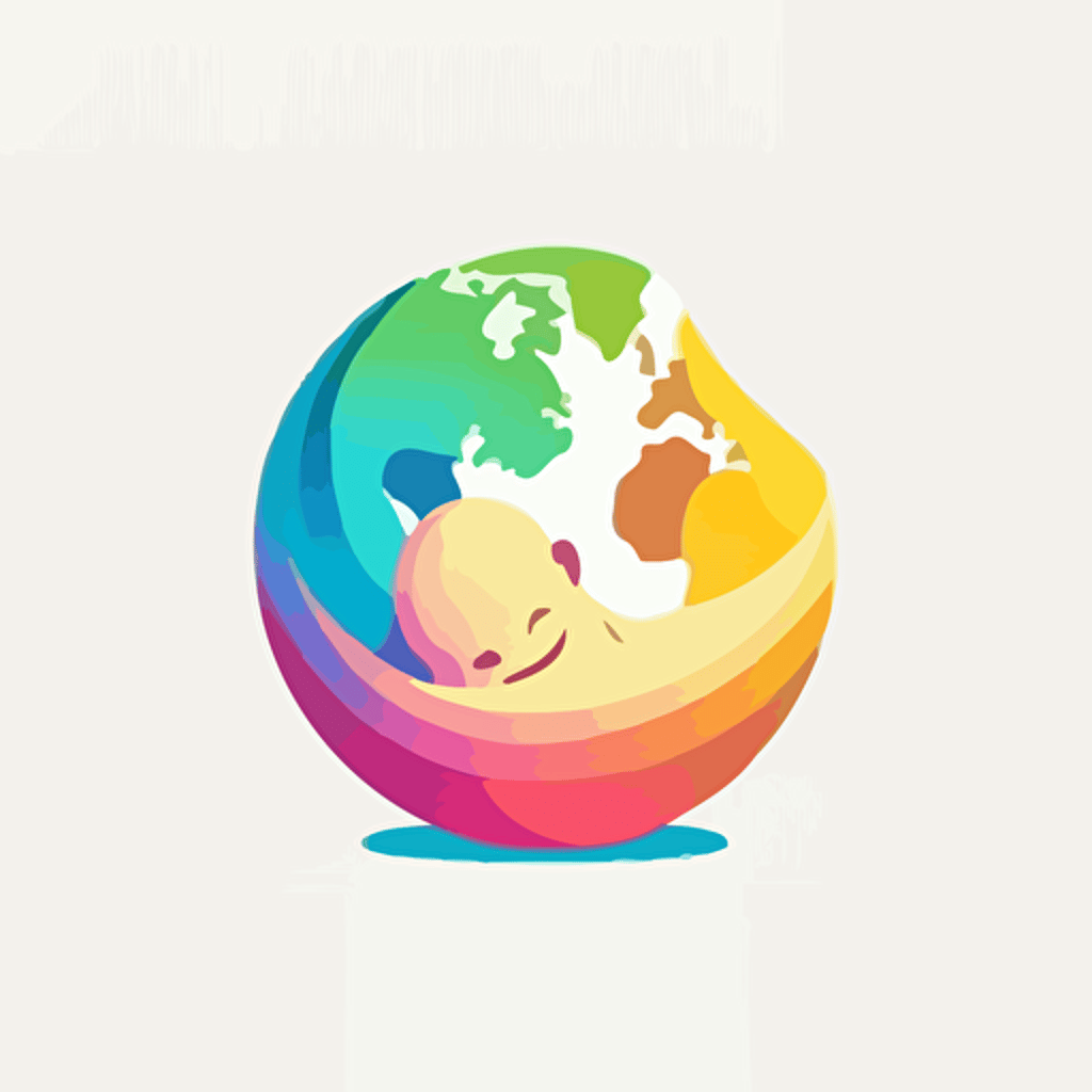 flat vector logo of circle, gradient, baby wrapped around earth and blanket, simple minimal