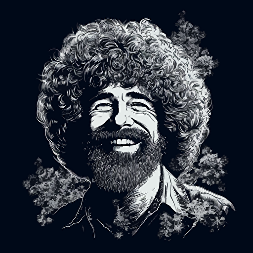 mashkow style drawing of bob Ross. Vector image. Black background. Highly detailed. 16k.