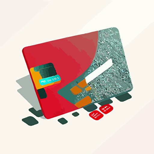 credit card with a bitemark in it, vector flat, isometric, minimalist, red, simple