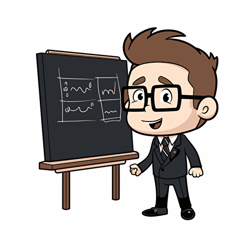 a cartoon vector chibi style of a teacher and blackboard