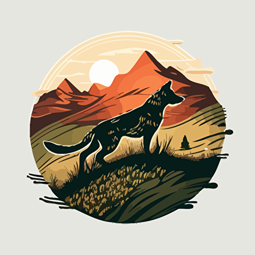 A_coin_emblem_logo_for_a_Dog running in a field:: mountains in the background, code style, color, vector