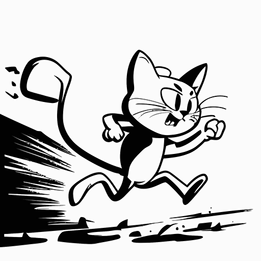 cat running after a mouse, pixar style, outline and simple shapes, black and white comic book flat vector coloring page, white background