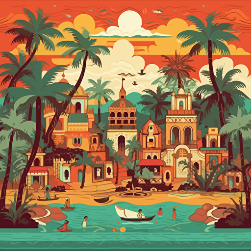 Illustration of India Goa Baga Landscape with Decorative Ethnic Stock Vector