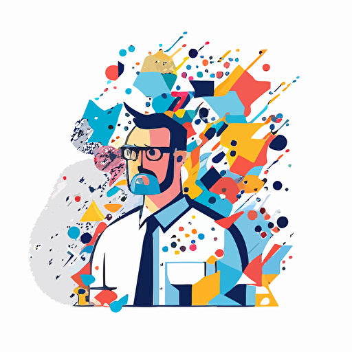 a colourful vector illustration of a determined Product manager, white background