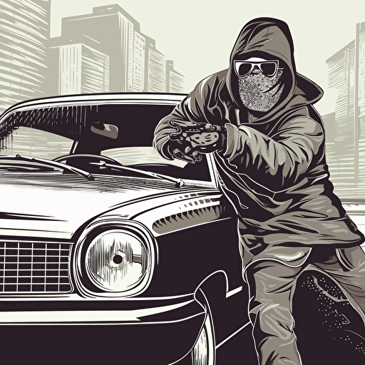 gangsta stealing a car, vector art