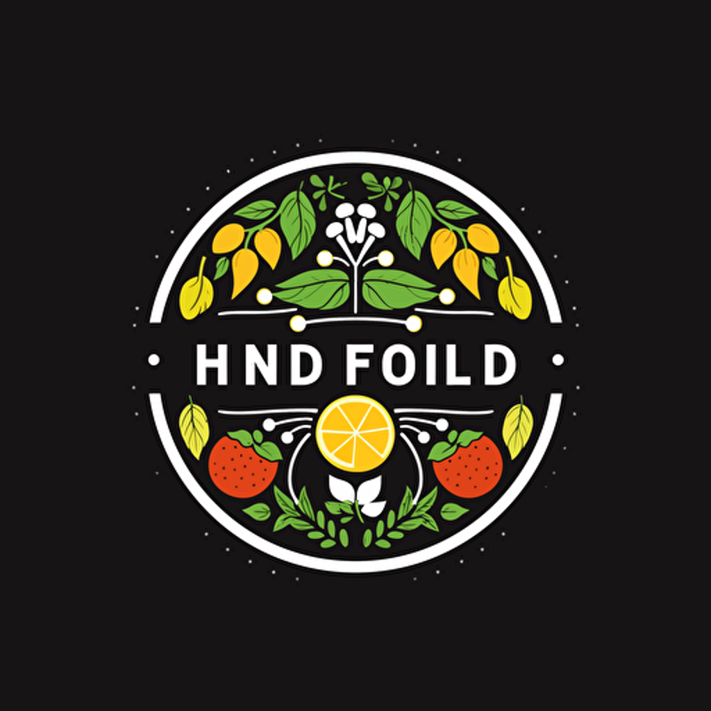 Retro iconic logo of mind full of healthy food, white vector, on black backgroung