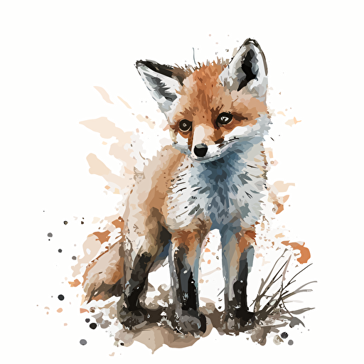 baby watercolor fox vector,comic style, white background