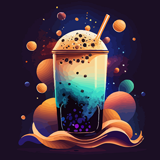 colorful vector art, boba tea, galaxy as background