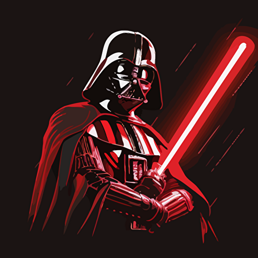 darth vader with red light saber, black and white background, vector image