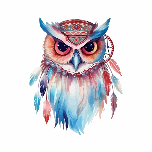 watercolor vector illustration boho owl sticker white background