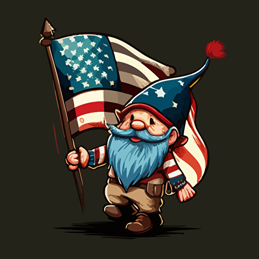 cartoon happy gnome with american flag vector style