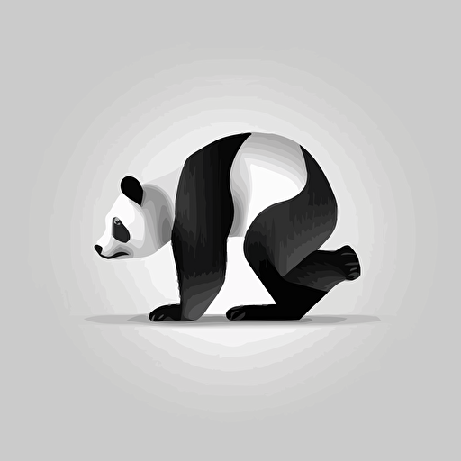 an abstract panda icon. Panda in downward dog pose. Behind angle. Black and white vector. Minimal. Simple. Clean. No detail. No texture. Abstract. Basic.