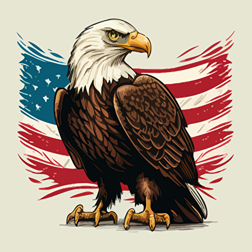 cartoon bald eagle with american flag vector style