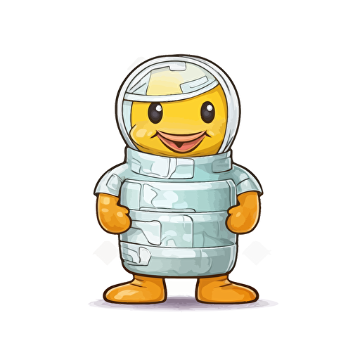 sticker, Duck man standing by a roll of duck tape, kawaii, contour, vectored, white background, high quality detailed