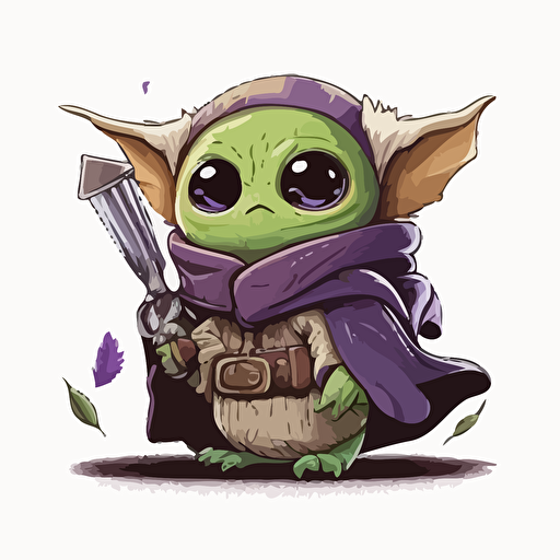 baby yoda has a purple owl, logo, vector