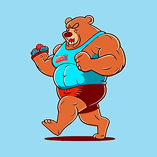 sports team mascot, hungry bear, vector, minimalist, simple