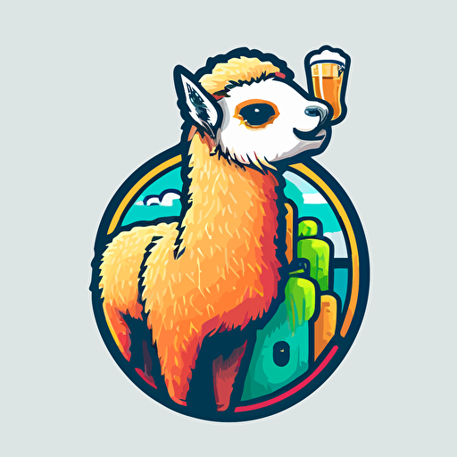 a colorful vector logo of an alpaca drinking beer