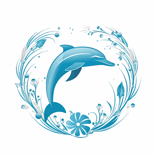 vector logo white background , dolphin surrounded by sea life