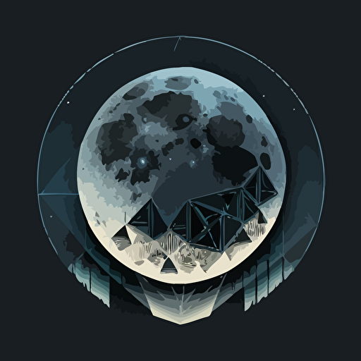 geometric, vector, logo, solid background, concept art, full moon
