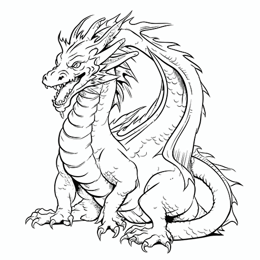 DND Fantasy. Japanese Style dragon. No Shadow. Cartoon. Coloring page. Vector. Simple.