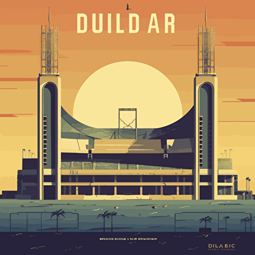 retro dubai poster, old stadium, no players, worn down, vector art, simple ar3:2