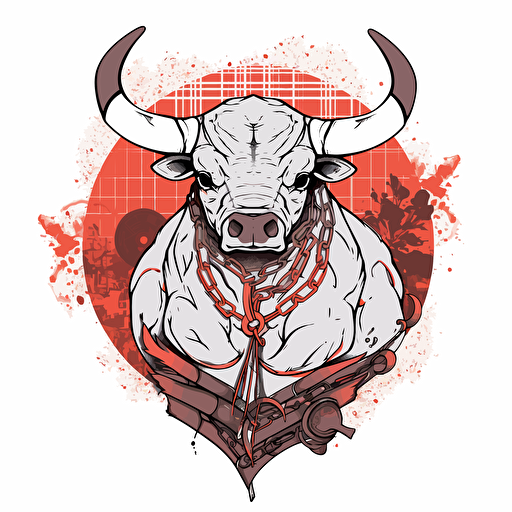 San fermin bull, tiled, manga like, burning man style, vector art, white background