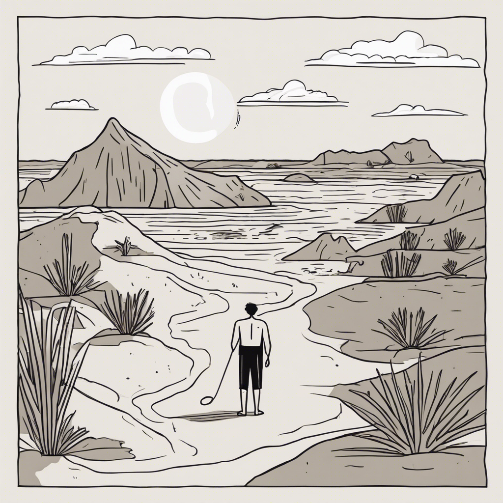 a person stranded on a desert island, illustration in the style of Matt Blease, illustration, flat, simple, vector