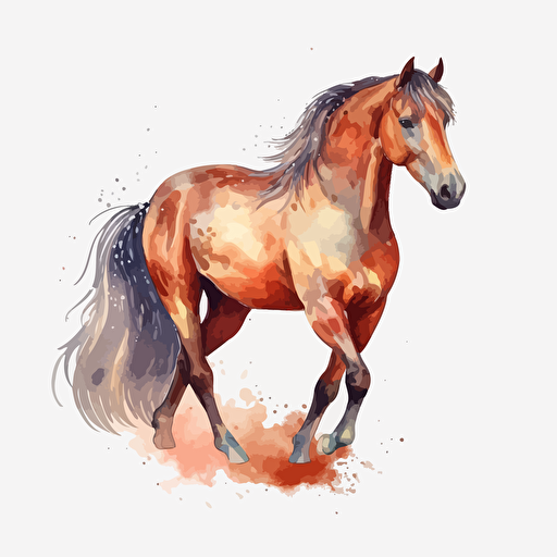 Horse, cartoon style, 2d watercolor clipart, creative and imaginative, vector illustration