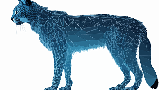 2d, simple, sprite, vector line drawing of a transparent, polygonal computerized lynx, blue color #11375c, #a9c9e7, side view
