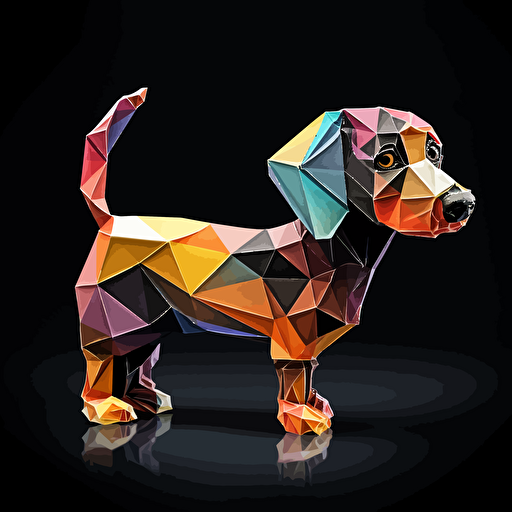 colorfull origami Dachshund puppy dog, vector art, black background