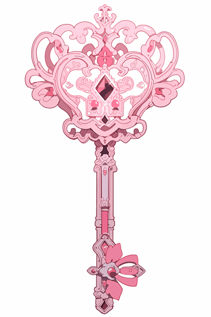 Pink key drawing, exotic shape, 2d vector art