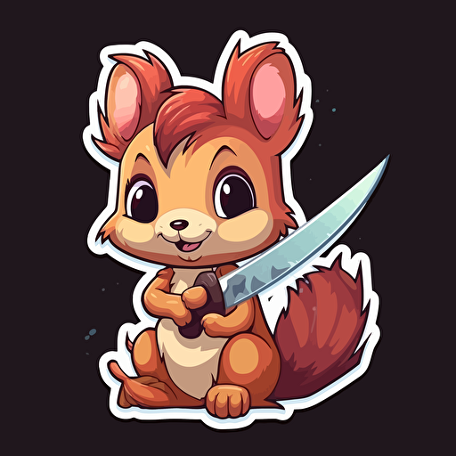 Vector sticker, cute squirrel with a knife