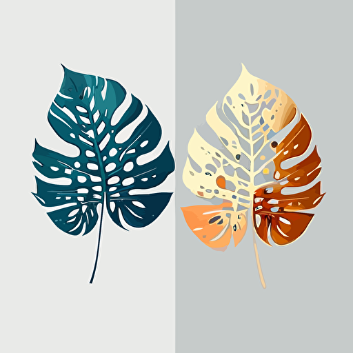 simple minimal vector monstera leaves on a white background 2 colors ar