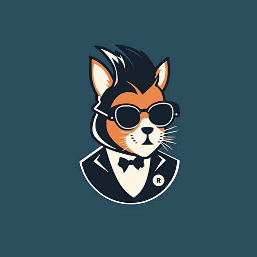 a vector logo 2D flat simple of a squirrel in a business suit with glasses on