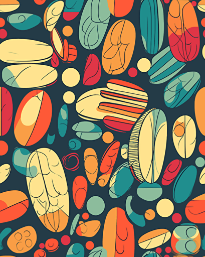 a vector art of pills, 60's inspired