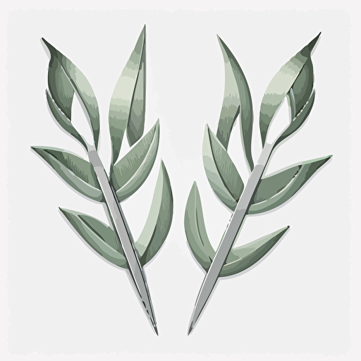 Two crossed surgical scalpels that resemble willow leaves.clean,simple, vector