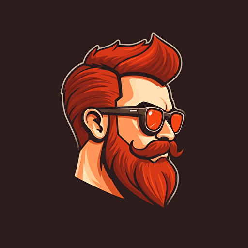 a brown hair, red beard man, with glasses, looking aside, logo, rounded, vector