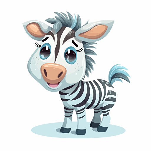 cute zebra, cartoon style, 2d clipart vector, creative and imaginative, hd, white background