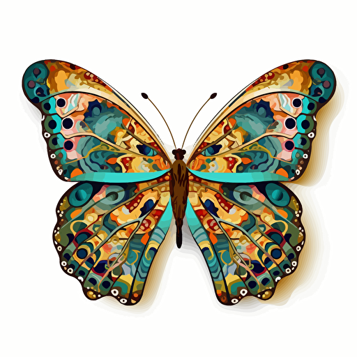 beautiful exotic butterfly, fussy cut, sticker, vector, white background