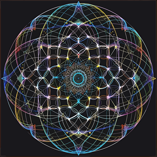 vector drawing, colorful complex sacred geometry