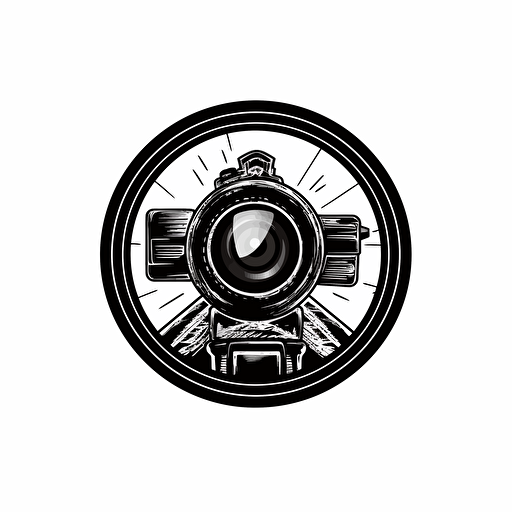 logo of a camera lens with a sniper scope attached to it, black vector, on white background